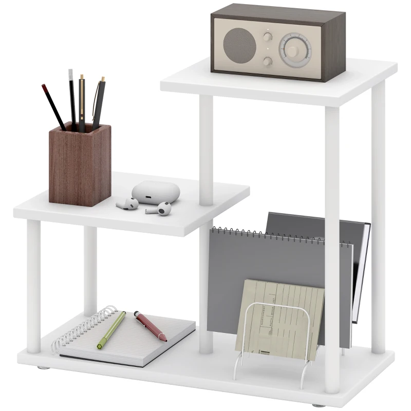 HOMCOM Bücherregal mit 3 Ebenen Holzoptik mit Metallrahmen für Schreibtisch Büro Küche 40x20x34,5 cm Weiß