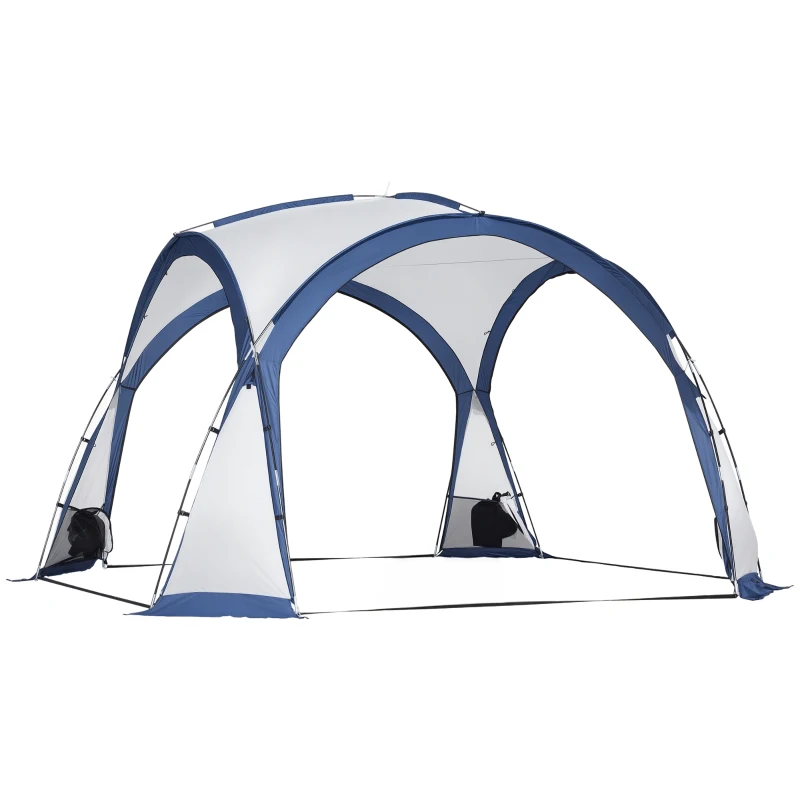 Outsunny Tente de camping dôme familiale pour 6-8 personnes avec 4 portes en filet zippées, tissu Oxford amovible, crochet pour lampe, sac de transport dim. 350L x 350l x 230H cm - blanc et bleu