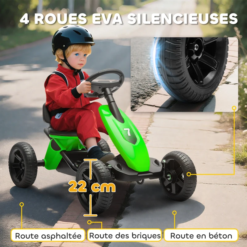 AIYAPLAY Kart à pédales pour enfants, karting enfant de 2 à 5 ans avec roues EVA silencieux, avancer et reculer, vert