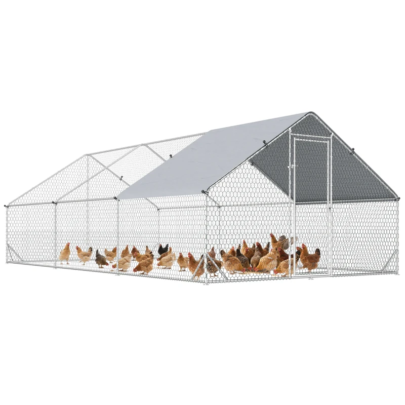 PawHut Enclos poulailler chenil volière extérieur 18 m² - Parc grillagé dim. 3L x 6l x 2H m - Espace Couvert - Acier galvanisé