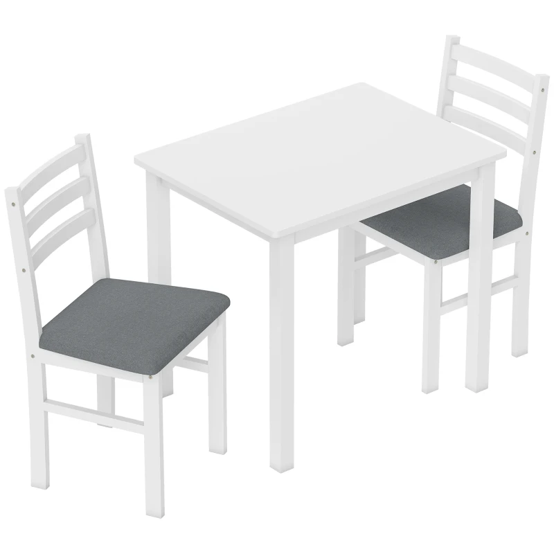 HOMCOM Set de Mesa de Comedor de 3 piezas con 2 sillas, Mesa de cocina para espacios compactos, Sillas acolchadas, ahorro de espacio, MDF, Blanco
