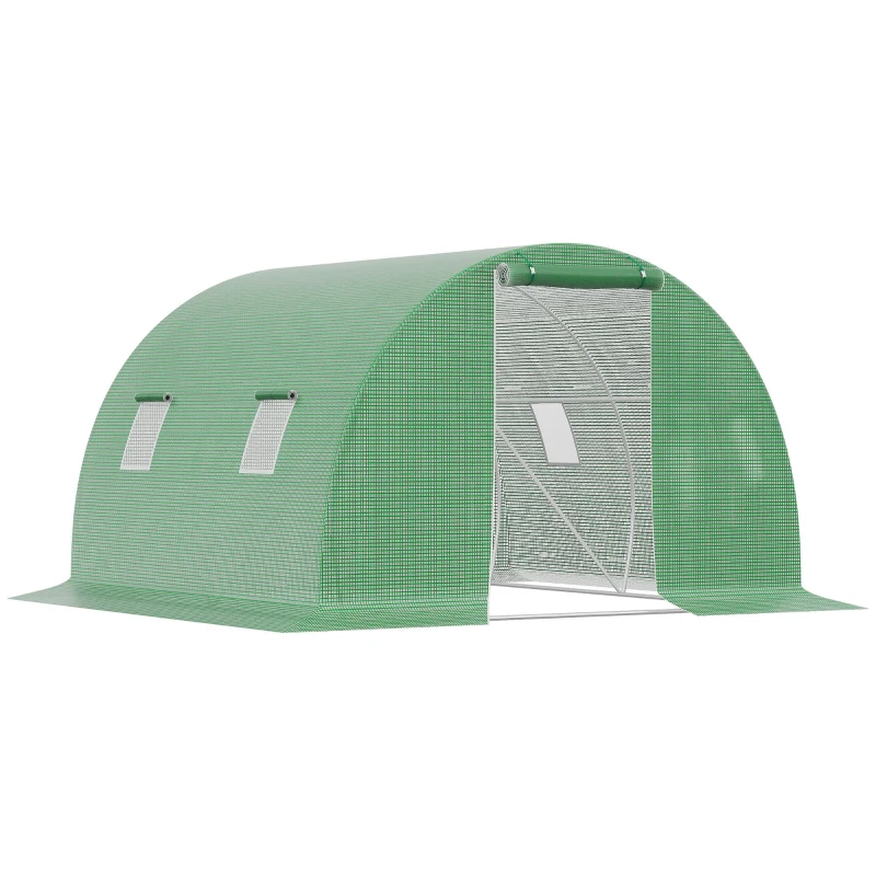 Outsunny Invernadero de Túnel 3x3x2 m con Puerta Enrollable 4 Ventanas de Malla y Estructura de Acero Galvanizado Verde