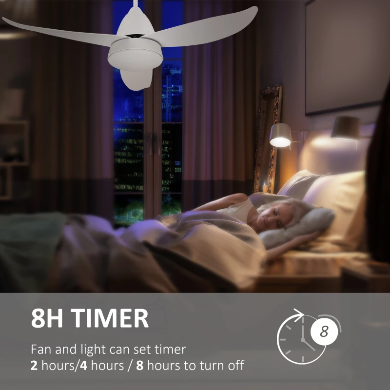 HOMCOM Reversible Ceiling Fan with Light, 3 Blades Indoor Modern Mount White LED Lighting Fan with Remote Controller, for Bedroom, Living Room, White