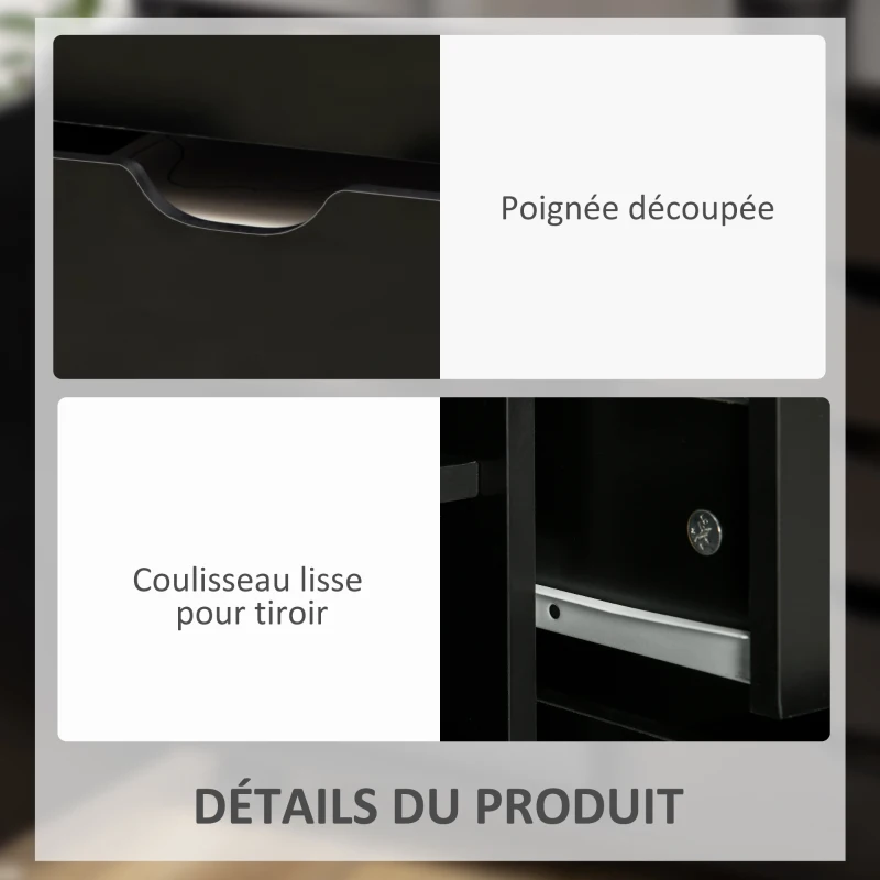 HOMCOM Caisson de bureau avec 5 tiroirs 1 porte étagère réglable, support imprimante sur roulettes, 78x40x66,5 cm, noir