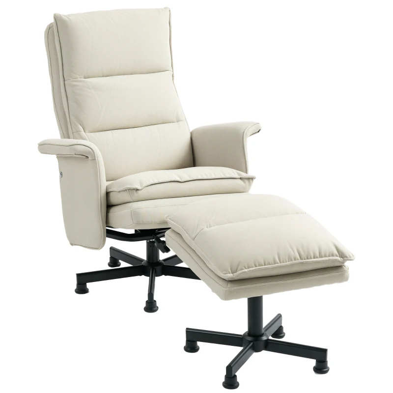HOMCOM Elektrischer Massagestuhl mit Fußstütze und Fernbedienung Leinenimitatstoff 78 x 93 x 99 cm Beige