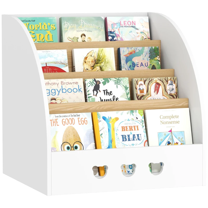 AIYAPLAY Estantería Infantil para Juguetes 4 Niveles para la Habitación Infantil Sala de Juegos 60x53x60 cm Blanco y Natural