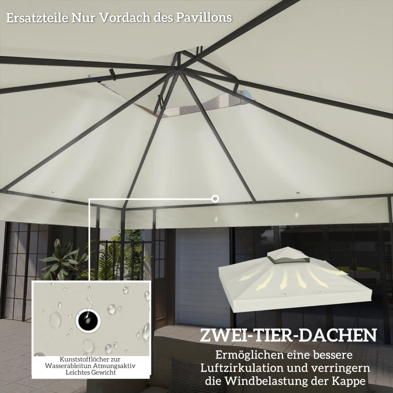 Outsunny 3 x 3 m Ersatzdach für Pavillon, Pavillon-Ersatzplane mit Wasserablauf-Löchern, UPF30+, Sonnenschutz, Hellgrau