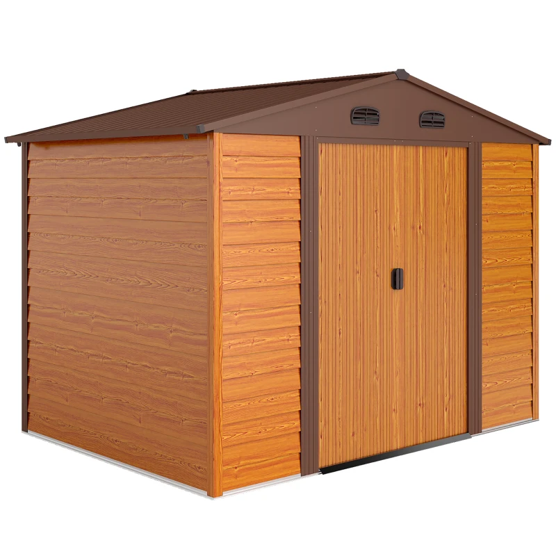 Outsunny Casetta da Giardino Porta Attrezzi in Acciaio con Porte Scorrevoli, 278x195x215cm, Marrone