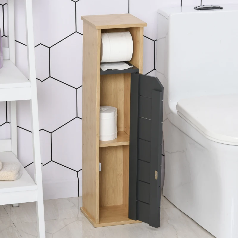 HOMCOM Support Papier Toilette - Porte-Papier Toilette - Armoire pour Papier Toilette - 2 Niveaux + Sortie Papier MDF Gris Bambou