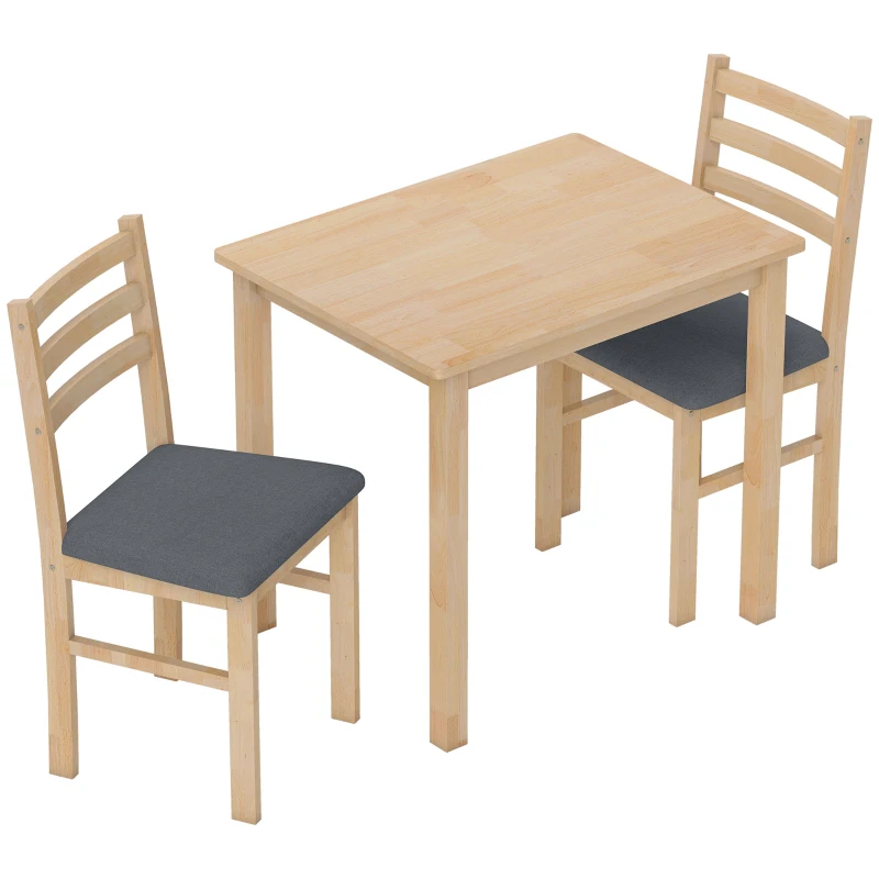 HOMCOM Conjunto de mesa de comedor de 3 piezas con 2 sillas, mesa de cocina para espacios compactos, sillas acolchadas, ahorro de espacio, MDF, Madera natural