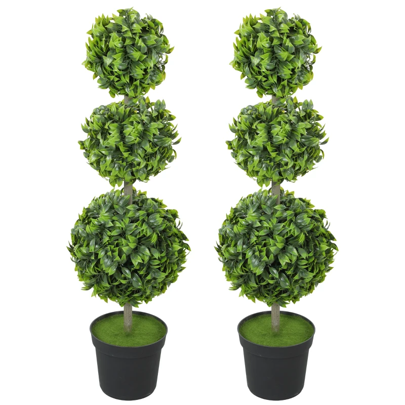 HOMCOM Plantes artificielles en pot, Feuilles en plastique, Terre floquée, Vert