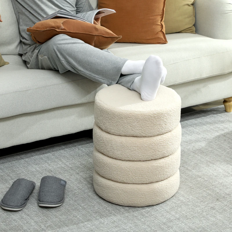 HOMCOM Hocker, rund, Teddyfleece, bis 120kg, Φ40x45H cm, Beige