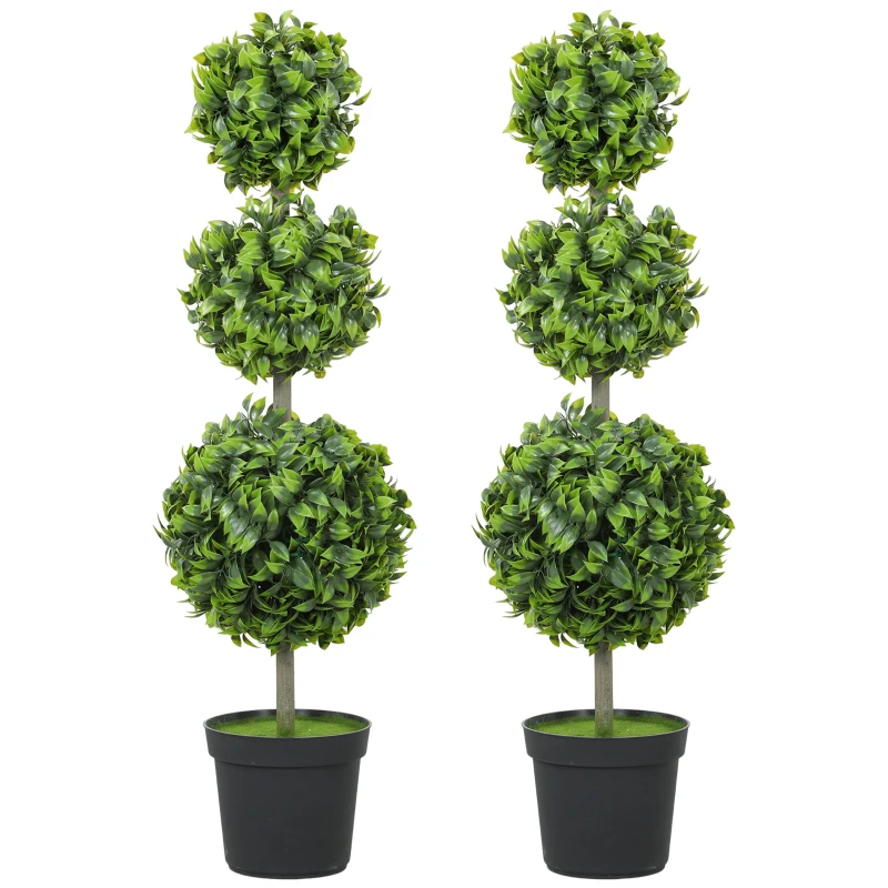 HOMCOM Plantas artificiales en maceta, hojas de plástico, tierra flocada, verde