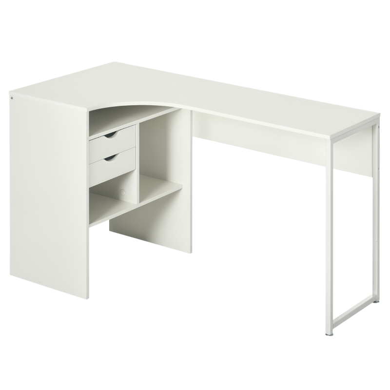 HOMCOM Scrivania angolare con 2 cassetti e 3 scomparti aperti, 120 x 60 x 74 cm, Bianco