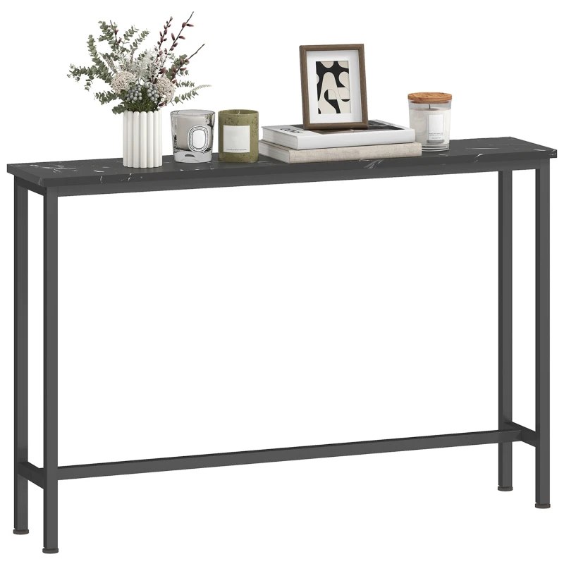 HOMCOM Console Ingresso Stretta con Superficie Effetto Marmo e Telaio in Metallo 100x20x66 cm Nero