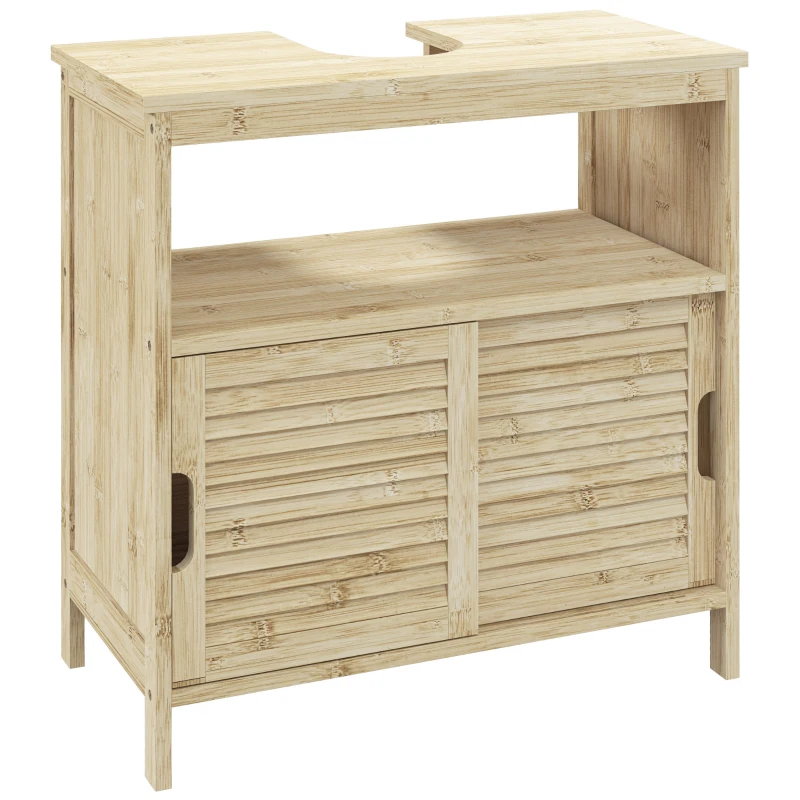 HOMCOM Mueble bajo lavabo de Bambú Mueble de Almacenamiento para Baño con 2 Puertas 60x30x60 cm Madera Natural
