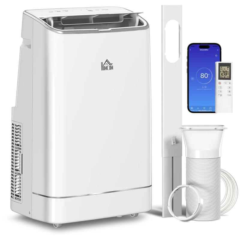 HOMCOM 14000 BTU Mobile Air Conditioner, 35m², Smart Home WiFi, with Dehumidifier, Fan, 24H Timer, Window Kit, White