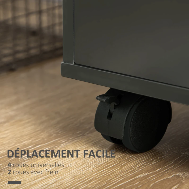 HOMCOM Caisson de bureau avec 5 tiroirs 1 porte étagère réglable, support imprimante sur roulettes, 78x40x66,5 cm, noir