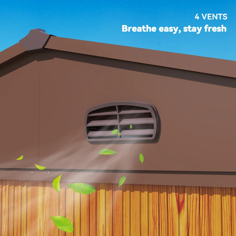 Outsunny Abrigo de Jardim 4,84m² 278x195x215 cm Abrigo de Jardim com 2 Portas de Correr e 4 Janelas de Ventilação Madeira e Marrom