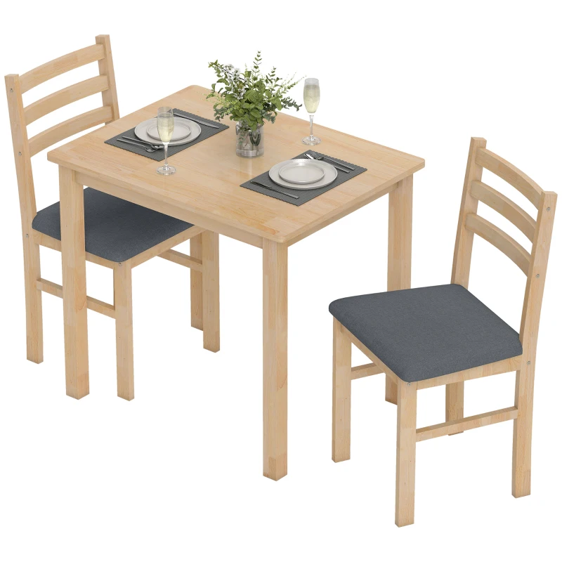 HOMCOM 3-teiliges Esstisch-Set mit 2 Stühlen, Küchentisch für kompakte Räume, gepolsterte Stühle, platzsparend, MDF, Naturholz