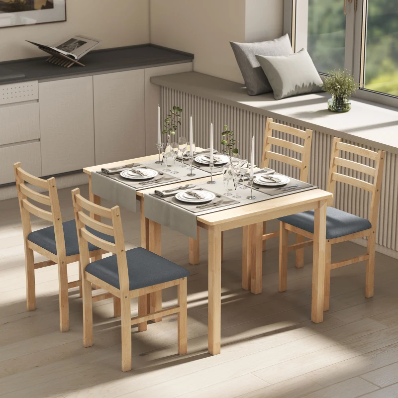 HOMCOM 3-delige Eettafelset met 2 Stoelen, Keukentafel voor Compacte Ruimtes, Gevoerde Stoelen, Ruimtebesparend, MDF, Natuurlijk Hout(m-8)