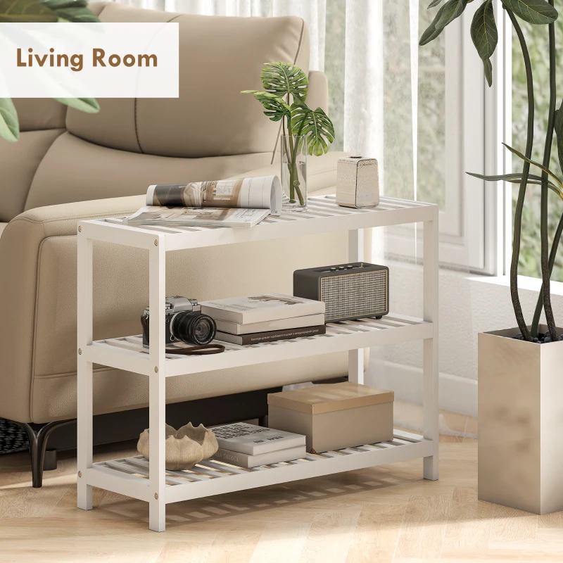 HOMCOM Scaffale Scarpiera in bambù a 3 Livelli per 9 Paia di Scarpe, Finitura laccata, 70x26x55cm, Bianco