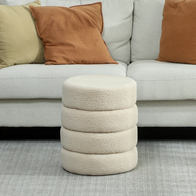 HOMCOM Hocker, rund, Teddyfleece, bis 120kg, Φ40x45H cm, Beige