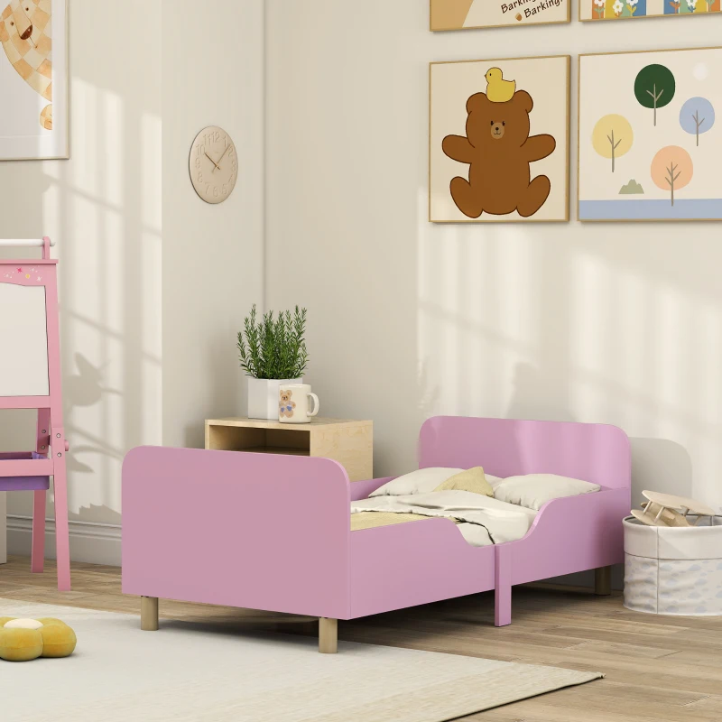 AIYAPLAY Kinderbedframe, eenpersoonsbed voor kinderen, veiligheidshekje, klein bed voor kinderkamer, MDF, zonder matras, Roze(m-9)