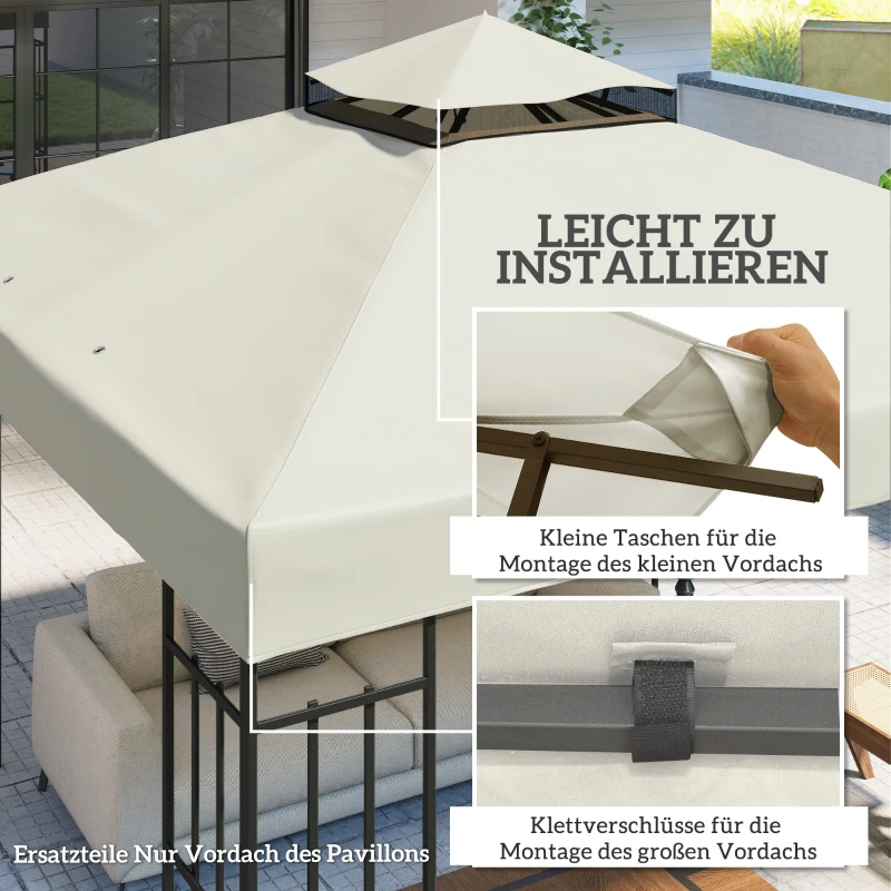 Outsunny 3 x 3 m Ersatzdach für Pavillon, Pavillon-Ersatzplane mit Wasserablauf-Löchern, UPF30+, Sonnenschutz, Hellgrau