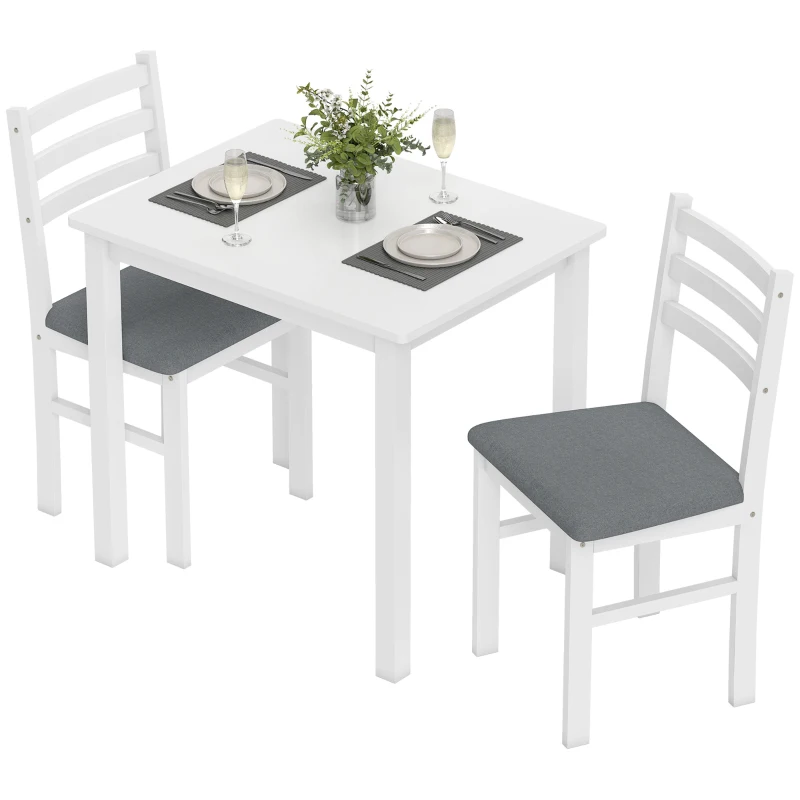 HOMCOM Ensemble de table à manger 3 pièces avec 2 chaises, Table de cuisine pour espaces compacts, chaises rembourrées, gain de place, MDF, Blanc