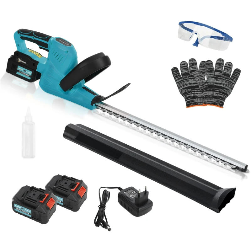 Outsunny Cortasetos Batería 18V con 2 Baterías de 4000mAh Longitud de Cuchilla de 51 cm Motor sin Escobillas y Cargador Azul