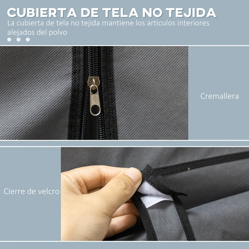 HOMCOM Armario de Tela Plegable Ropero Portátil con 8 Estantes y 2 Barras de Colgar para Dormitorio 125x43x162,5 cm Gris