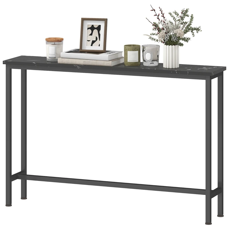HOMCOM Console d'Entrée Étroite avec Surface Effet Marbre et Cadre en Métal 100x20x66 cm Noir