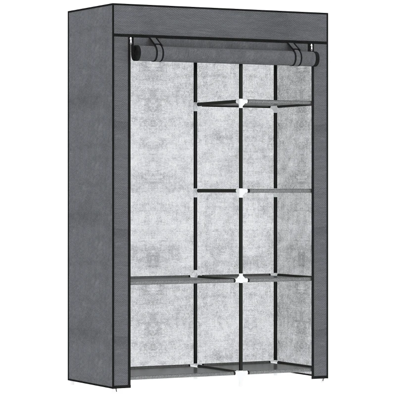 HOMCOM Armario de Tela Plegable Ropero Portátil con 6 Estantes y 1 Barra de Colgar para Dormitorio 103x43x162,5cm Gris Oscuro