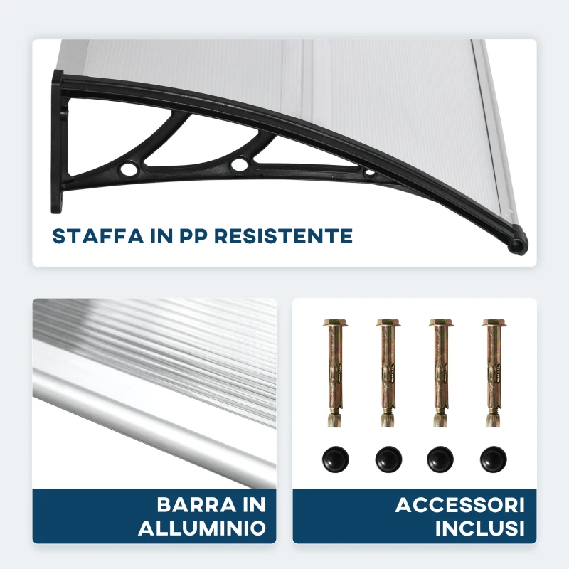 Outsunny Pensilina da Esterno per Finestre e Porte, in Policarbonato e Alluminio, 110x60x18cm - Trasparente