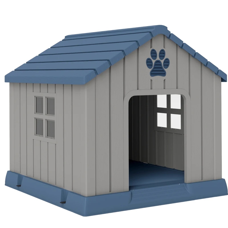 PawHut Caseta para Perros Tamaño Mediano de Exterior Impermeable con Base Elevada y Ventanas, 85x79x82 cm, Gris