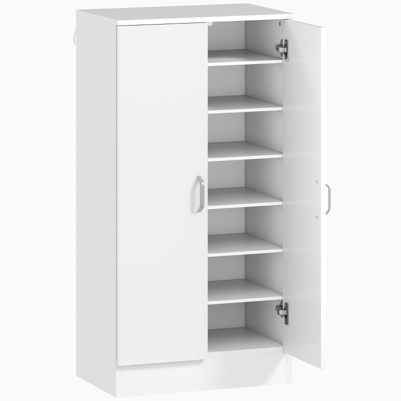 HOMCOM Schuhschrank mit Soft-Close-Scharnieren, verstellbare Regale, 6-stufiges Schuhregal für Flur, Eingangsbereich, für 14 Paare, 55 x 35 x 108 cm, Holz, Weiß