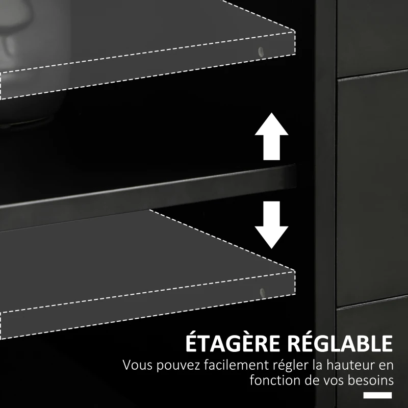 HOMCOM Caisson de bureau avec 5 tiroirs 1 porte étagère réglable, support imprimante sur roulettes, 78x40x66,5 cm, noir