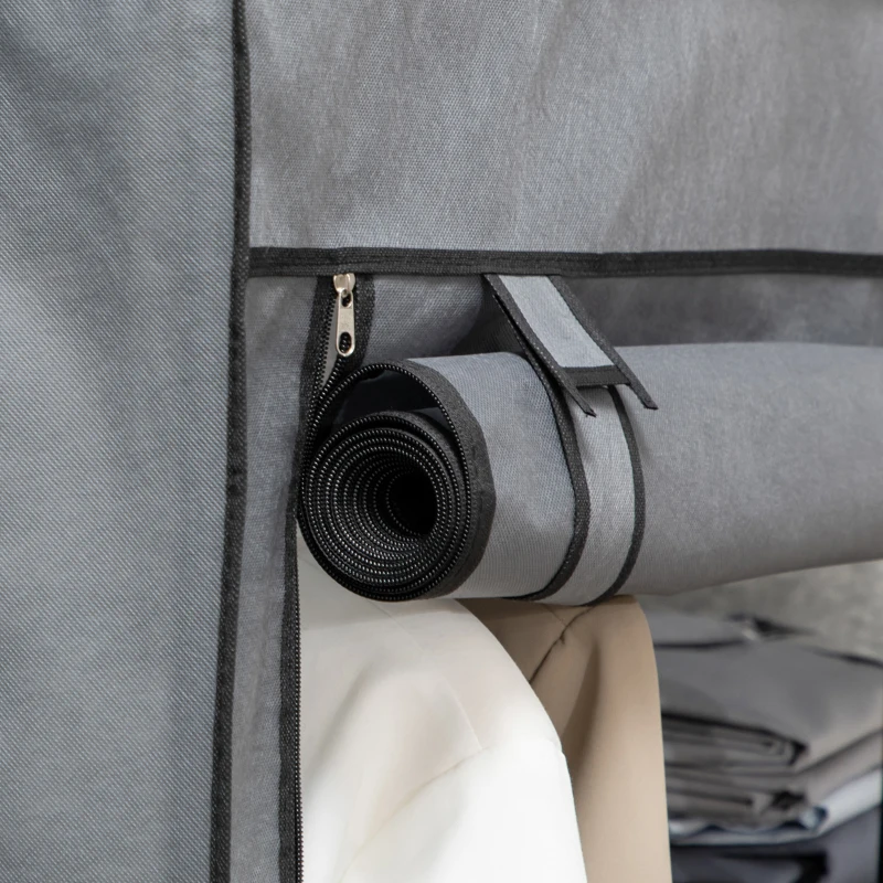 HOMCOM Armario de Tela Plegable Ropero Portátil con 6 Estantes y 1 Barra de Colgar para Dormitorio 103x43x162,5cm Gris Oscuro