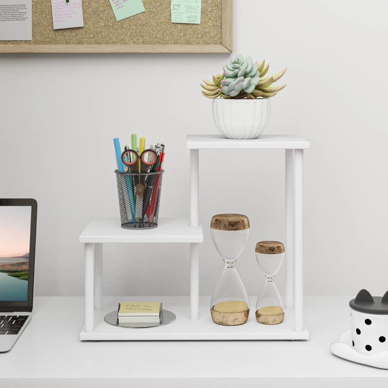 HOMCOM Estantería Librería de 3 Niveles Efecto Madera con Marco de Metal para Escritorio Oficina Cocina 40x20x34,5 cm Blanco