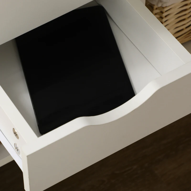 HOMCOM Escritorio de Esquina, Escritorio Informático con 2 Cajones y 3 Compartimentos Abiertos, 120 x 60 x 74 cm, Blanco