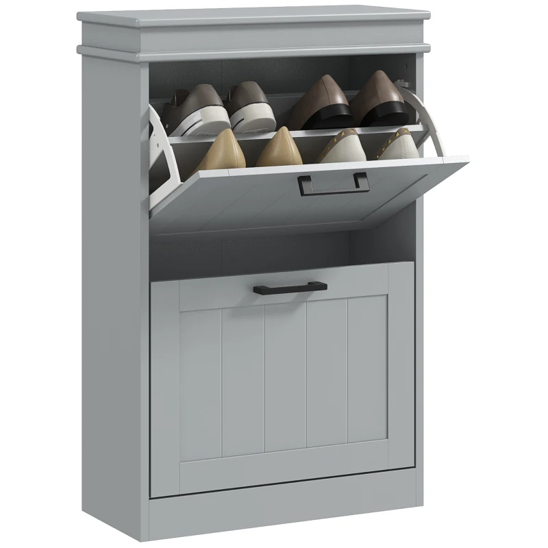 HOMCOM Mobile porta scarpe, 2 porte abbattibili, ripiani regolabili, per ingresso, corridoio, 54 x 24 x 82,5 cm, grigio