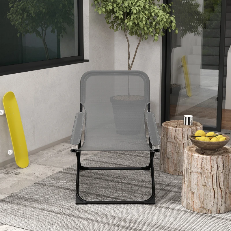Outsunny Sedia da Giardino Pieghevole e Reclinabile su 4 Livelli, in Acciaio e Poliestere, 69x91x96 cm, Nera Grigia