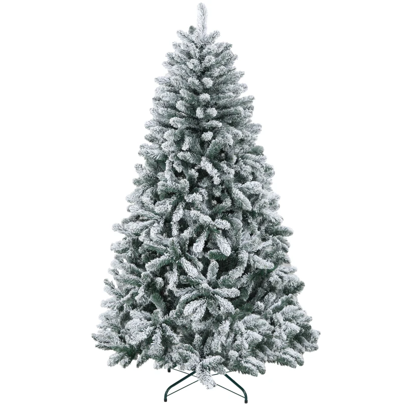 HOMCOM Árvore de Natal Artificial Nevado 180 cm com 796 Ramos e Suporte de Metal Árvore Natalina Nevado para Interior Verde