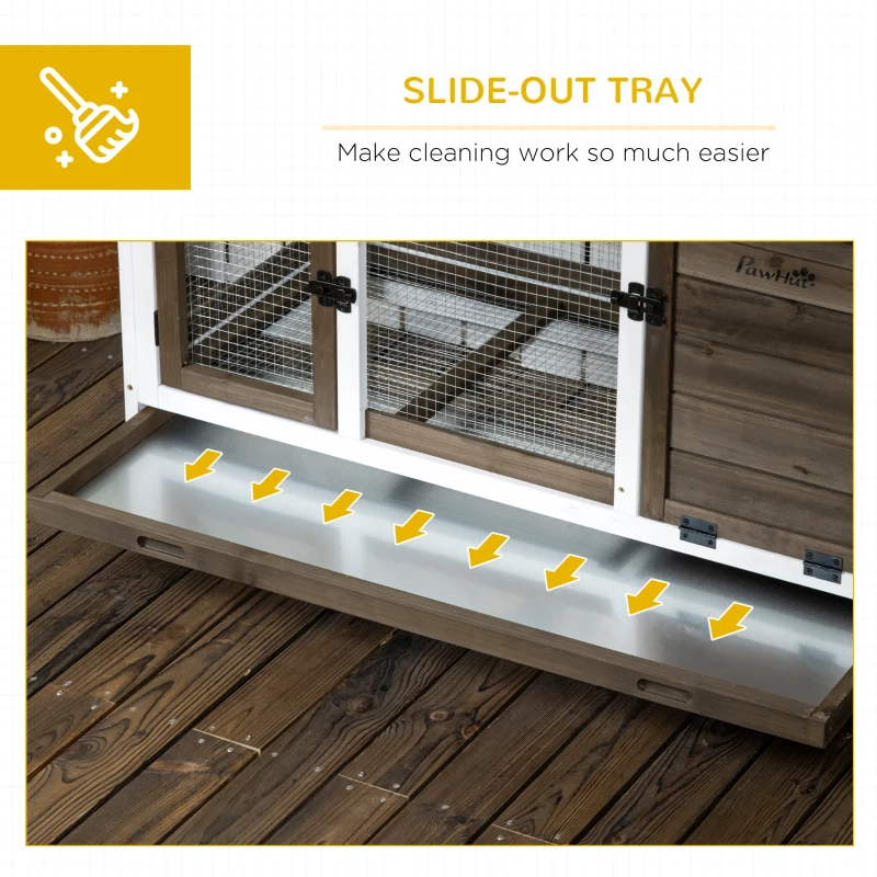 PawHut Kleindierstall voor dwergkonijnen, cavia's, met wielen, 108 x 58 x 73,5 cm, koffie(m-6)