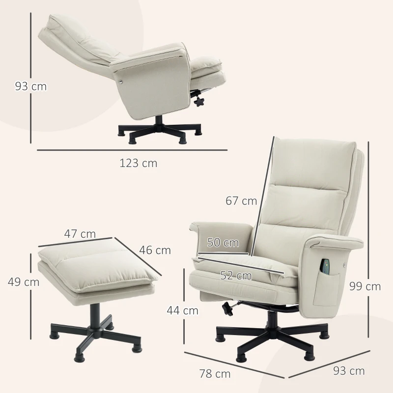 HOMCOM Sillón masajeador eléctrico relajante con reposapiés y control remoto tela imitación lino 78 x 93 x 99 cm beige