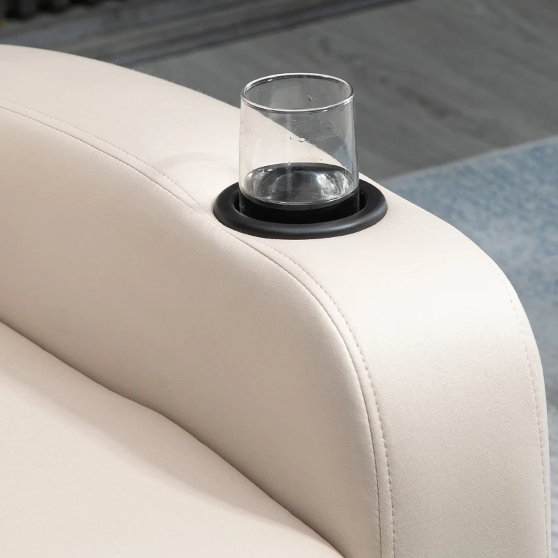 HOMCOM Fauteuil Relax Électrique Fauteuil Massant Inclinable avec Tablette, Poches latérales et Télécommande pour Salon et Chambre- en Microfibre Beige