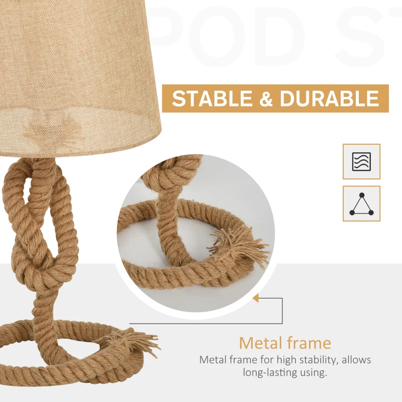 HOMCOM Nautical Style Table Lamp with Fabric Lampshade, Metal Frame Power Switch, 54cm Home Desk Lamp, E27 Base, for Bedroom, Living Room, Study, Beige