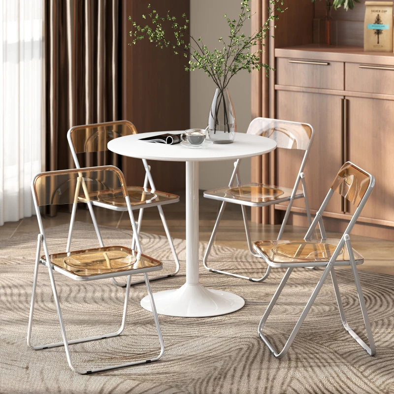 HOMCOM Set 4 Sillas Plegables que Ahorran Espacio para Sala de Estar y Eventos, Acero y Acrílico, Naranja