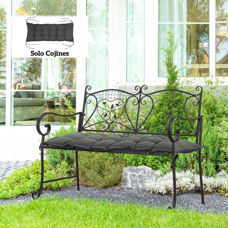 Outsunny Cojín para Banco de Jardín Acolchado con Cuerdas de Sujeción y Relleno Grueso para Exterior e Interior 100x40x10 cm Gris